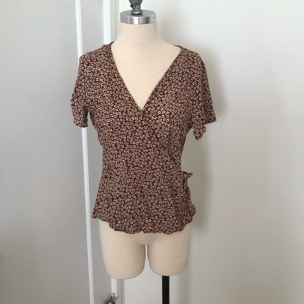 Floral Brown Wrap Top